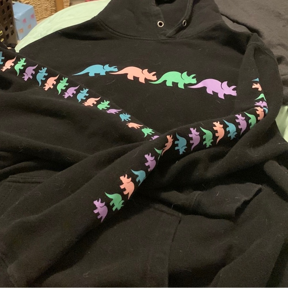 Try Guys black hoodie with triceratops